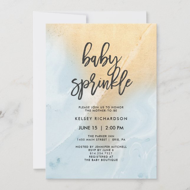 Pastel Blue and Gold Marble | Baby Sprinkle Invitation (Front)