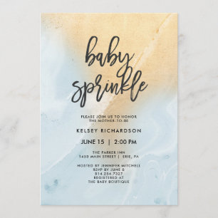 Pastel Blue and Gold Marble   Baby Sprinkle Invitation