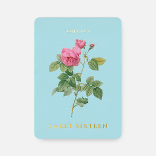 Pastel Blue and Gold Sweet 16 Birthday Floral