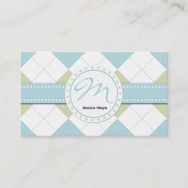 Pastel Blue and Green Chequered Patterns Business Card (Front)