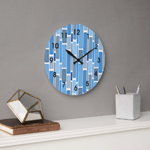 Pastel Blue and Grey Pattern Large Clock