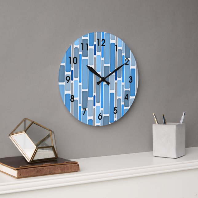 Pastel Blue and Grey Pattern Large Clock (Office)