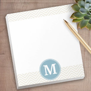Pastel Blue and Linen Chevrons Custom Monograms Notepad