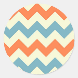 Pastel Blue and Orange Chevron Stripes Classic Round Sticker