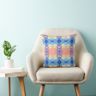 Pastel Blue and Peach Kaleidoscope Accent Pillow
