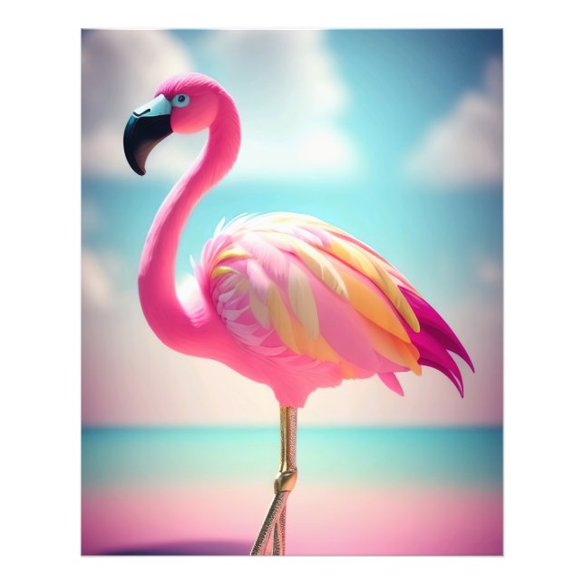 Pastel blue and pink flamingo artwork poster (Front)