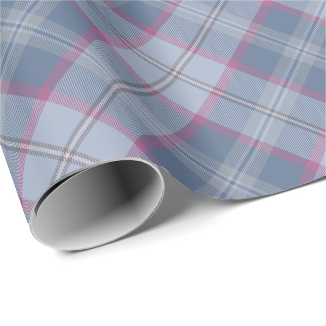 Pastel Blue and Pink Tartan Rotated Wrapping Paper (Roll Corner)