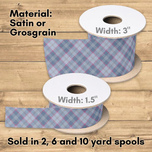 Pastel Blue and Pink Tartan Satin Ribbon