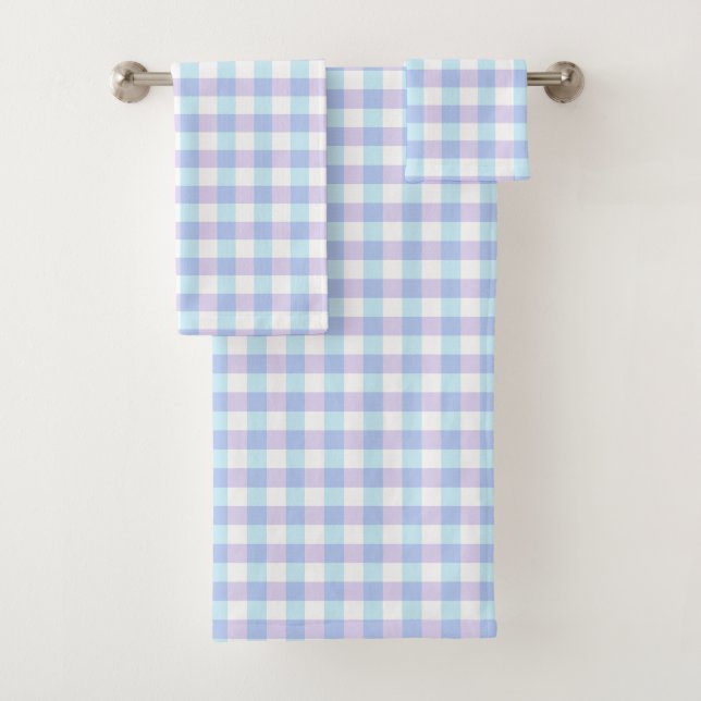 Pastel Blue and Purple Gingham Bath Towel Set (Insitu)