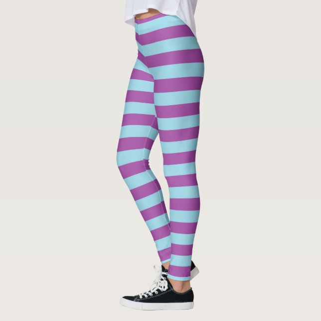 Pastel Blue and Purple Stripes Leggings (Left)