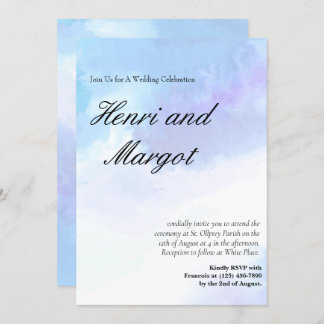 Pastel Blue and Purple Watercolor Flowy Script Sty Invitation