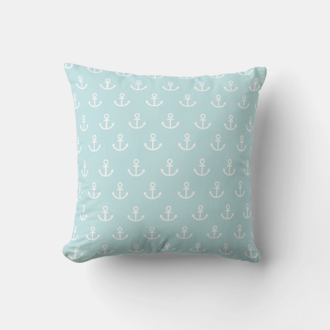 Pastel Blue and White Anchor Pattern Cushion (Front)