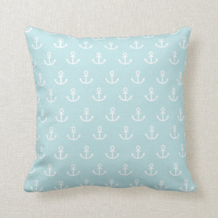 Pastel Blue and White Anchor Pattern Cushion