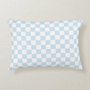 Pastel Blue and White Checkerboard Decorative Cushion