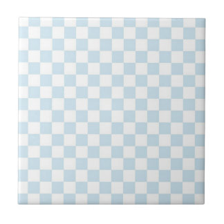 Pastel Blue and White Chequerboard Ceramic Tile