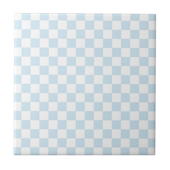 Pastel Blue and White Chequerboard Ceramic Tile (Front)