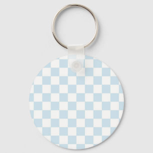 Pastel Blue and White Chequerboard Key Ring