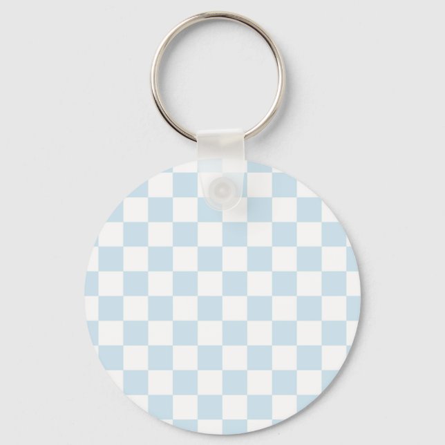 Pastel Blue and White Chequerboard Key Ring (Front)