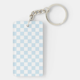Pastel Blue and White Chequerboard Key Ring