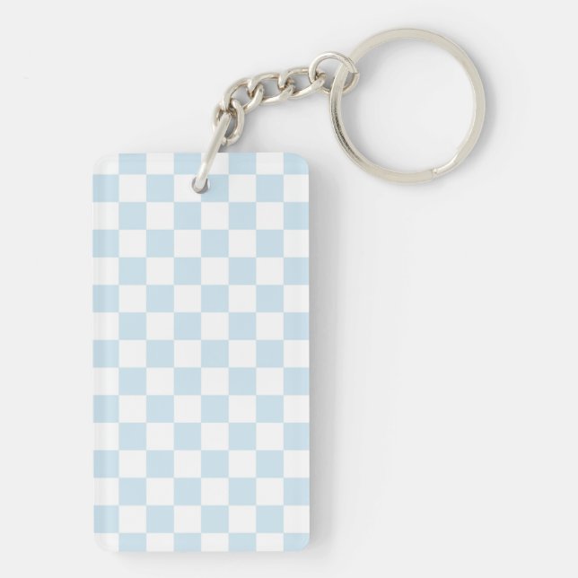 Pastel Blue and White Chequerboard Key Ring (Back)