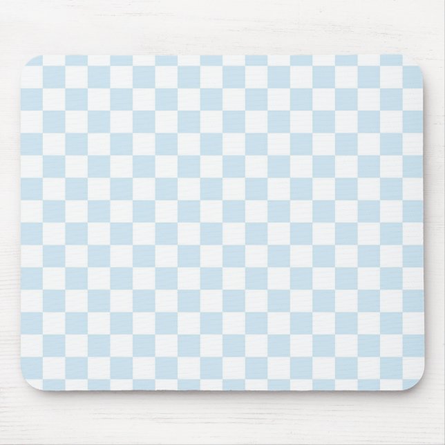 Pastel Blue and White Chequerboard Mouse Pad (Front)