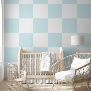 Pastel Blue and White Chequered Wallpaper