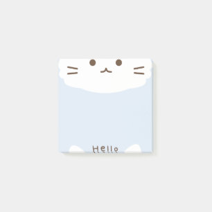 Pastel Blue and white Cute Cat Post-it Notes