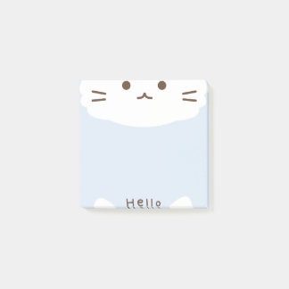 Pastel Blue and white Cute Cat Post-it Notes