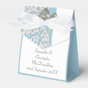 Pastel blue and white damask lace wedding favour box