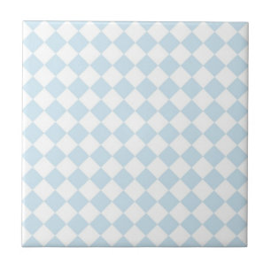 Pastel Blue and White Diamond Chequered Pattern Ceramic Tile