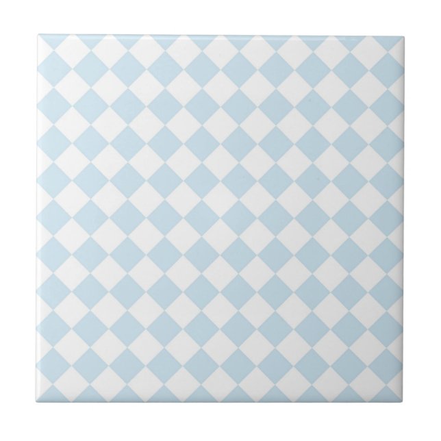 Pastel Blue and White Diamond Chequered Pattern Ceramic Tile (Front)