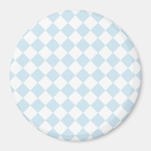 Pastel Blue and White Diamond Chequered Pattern Magnet