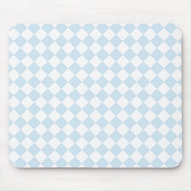 Pastel Blue and White Diamond Chequered Pattern Mouse Pad (Front)