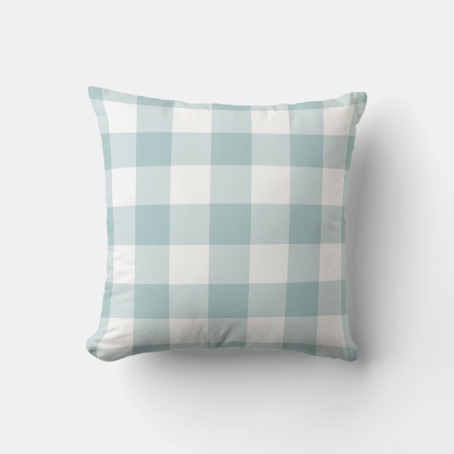 Pastel Blue and White Gingham Pattern Cushion (Front)