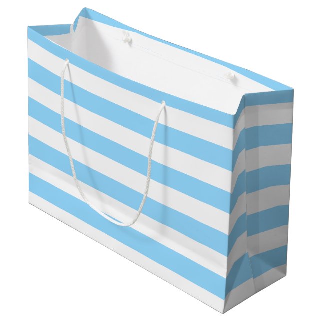 Pastel Blue and White Horizontal Stripes Large Gift Bag (Front Angled)