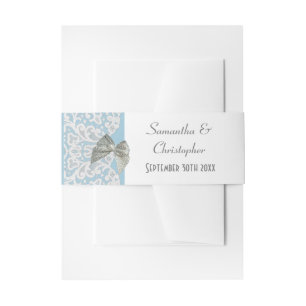 Pastel blue and white lace  traditional wedding invitation belly band