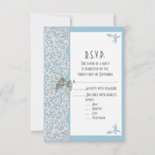 Pastel blue and white lace wedding R.S.V.P RSVP Card