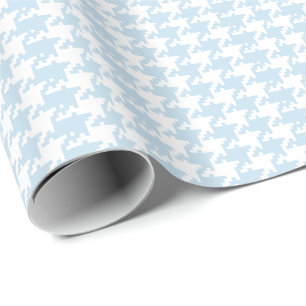 Pastel Blue And White Pied De Poule Pattern Wrapping Paper