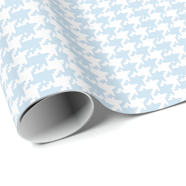 Pastel Blue And White Pied De Poule Pattern Wrapping Paper (Roll Corner)