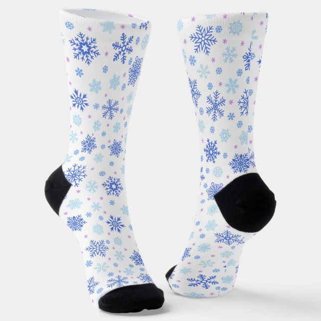 Pastel Blue and White Snowflakes Elegant Stylish Socks (Angled)