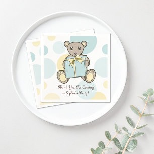 Pastel Blue and Yellow Cute Teddy Bear Napkin