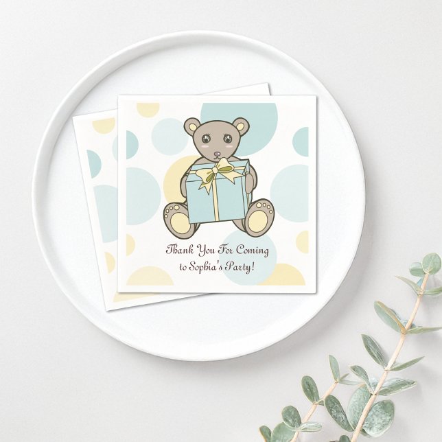Pastel Blue and Yellow Cute Teddy Bear Napkin (Creator Uploaded)