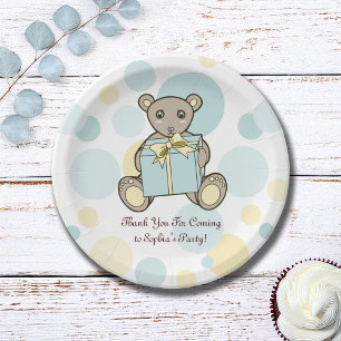 Pastel Blue and Yellow Cute Teddy Bear Paper Plate