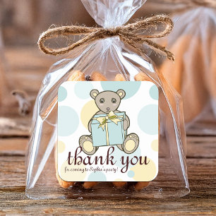 Pastel Blue and Yellow Cute Teddy Bear Thank You Square Sticker