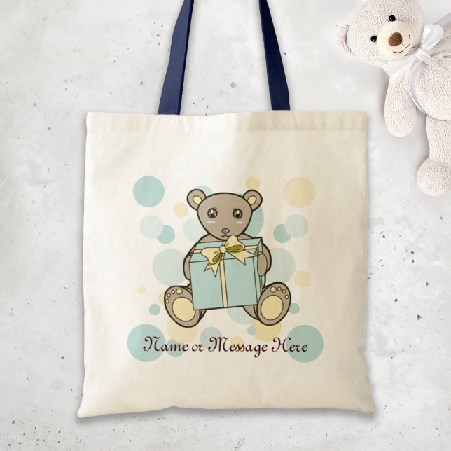 Pastel Blue and Yellow Cute Teddy Bear Tote Bag (Creator Uploaded)