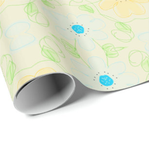 Pastel Blue And Yellow Floral Designer Gift Wrap