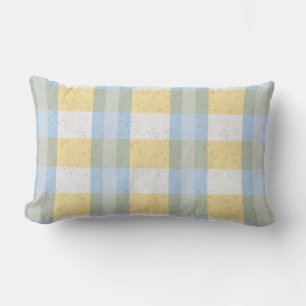 Pastel Blue and Yellow Plaid Pattern Lumbar Cushion