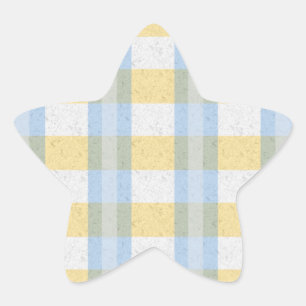Pastel Blue and Yellow Plaid Pattern Star Sticker