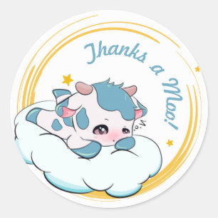 Pastel Blue Baby Cow White Cloud Elegant Thank you Classic Round Sticker