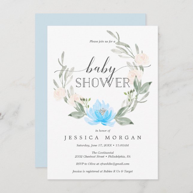 Pastel Blue Baby Shower Invitation Shower Invites (Front/Back)